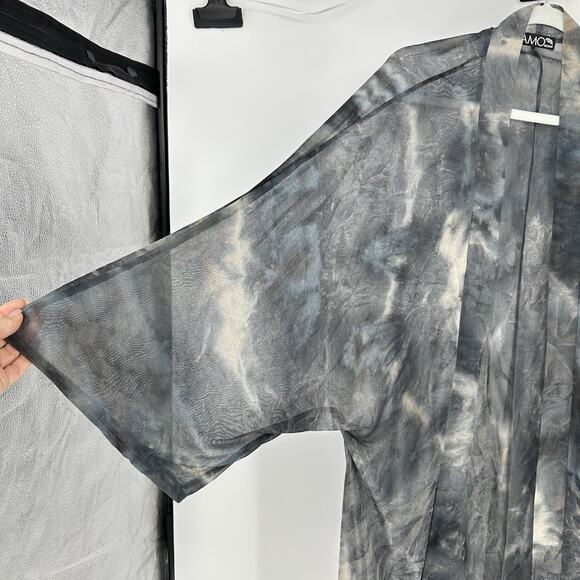 Tamo Design Mesh Kimono Coverup Grey Dusty Cloud Grunge Fairy Goth OS Unisex - Picture 3 of 8